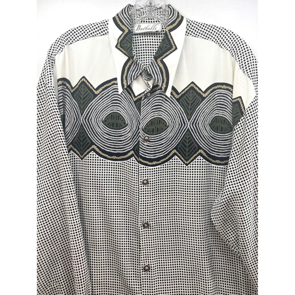 Bertelli Mens XL Long Sleeve Button Down Shirt Geometric Chain Medusa Buttons